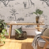 Carta da parati vintage animali giungla beige per testata letto Safari Vendita