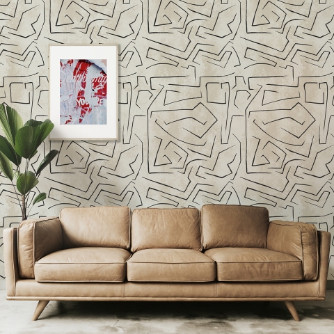 Carta da parati bianca moderna design artistico Graffiti Strisce Nere Promozione