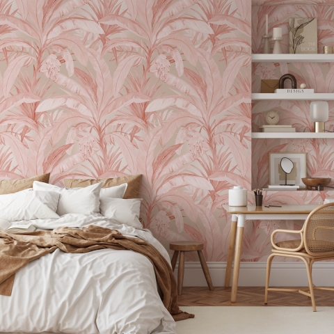 Carta da parati elegante raffinata per soggiorno Jungla Tropicale  Rosa Promozione