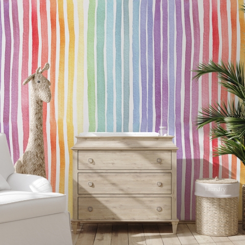 Carta da parati adesiva colorata per cameretta Righe Arcobaleno Promozione
