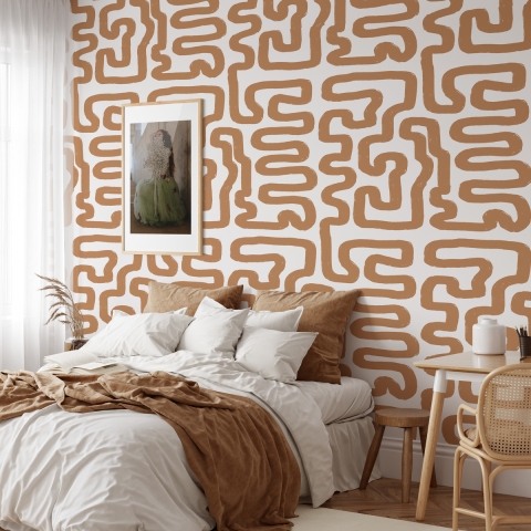 Carta da parati adesiva design geometrico Astratta Bianca e Nocciola Promozione