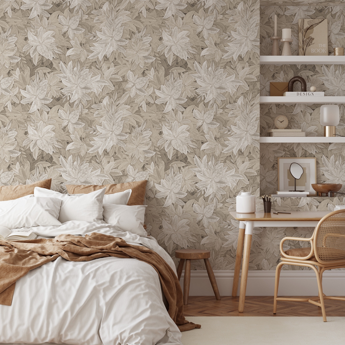 Carta da parati beige elegante floreale per camera da letto Foglie Edera Promozione Carta da parati beige elegante floreale per camera da letto Foglie Edera Promozione