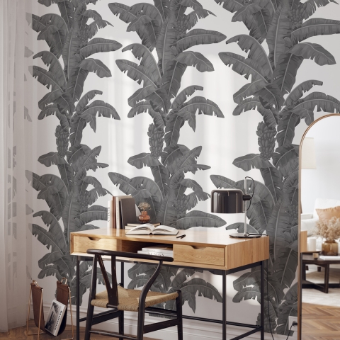 Carta da parati urban jungle piante bianco e grigio Palme Esotiche Promozione