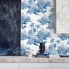 Carta da parati vintage con foresta bianco e azzurro Toile de Jouy Blu Vendita
