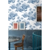 Carta da parati vintage con foresta bianco e azzurro Toile de Jouy Blu Sconti