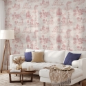 Carta da parati vintage con paesaggi rosa per soggiorno Toile de Jouy Rosa Promozione