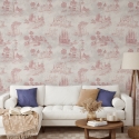 Carta da parati vintage con paesaggi rosa per soggiorno Toile de Jouy Rosa Offerta