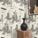 Carta da parati foresta vintage bianco e nero Toile de Jouy Ufo Nero Offerta