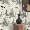 Carta da parati foresta vintage bianco e nero Toile de Jouy Ufo Nero Offerta