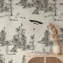 Carta da parati foresta vintage bianco e nero Toile de Jouy Ufo Nero Saldi