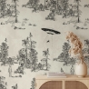Carta da parati foresta vintage bianco e nero Toile de Jouy Ufo Nero Saldi