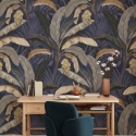 Carta da parati piante natura jungle sfondo blu Giungla Botanica Offerta