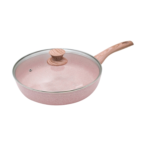 Padella 28cm antiaderente effetto granito rosa con coperchio Stonerose Promozione
