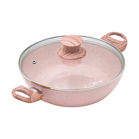 Tegame antiaderente 24cm rosa granito con coperchio Bisetti Stonerose Promozione