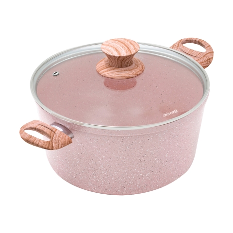 Pentola 24cm antiaderente rosa effetto granito con coperchio Stonerose Promozione