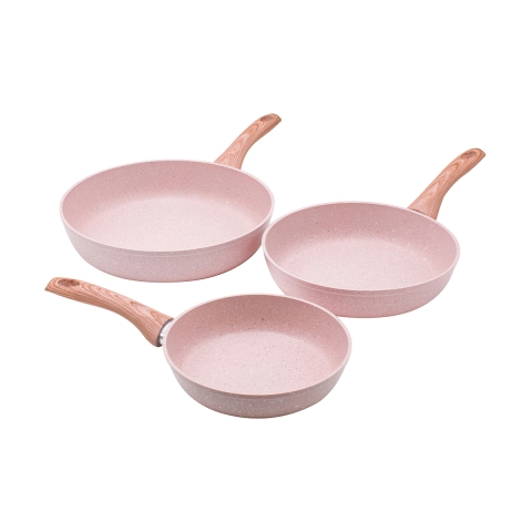 Set 3 padelle in alluminio antiaderenti effetto granito rosa Stonerose Promozione