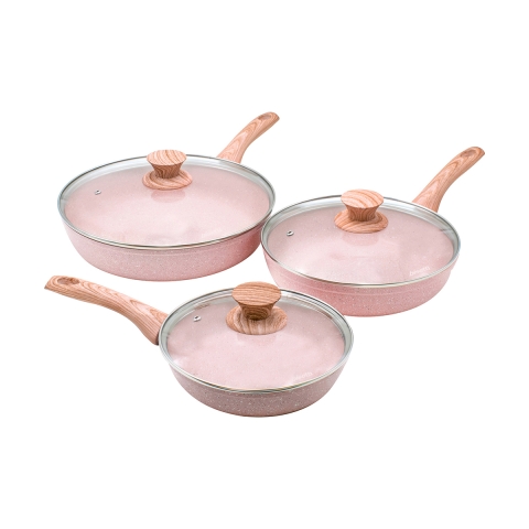Set 3 padelle antiaderenti in alluminio effetto granito rosa Stonerose Promozione