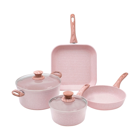 Batteria di pentole 6 pezzi padella bistecchiera granito rosa Stonerose Promozione