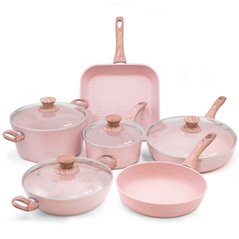 Batteria di pentole a induzione 10 pezzi effetto granito rosa Stonerose Promozione