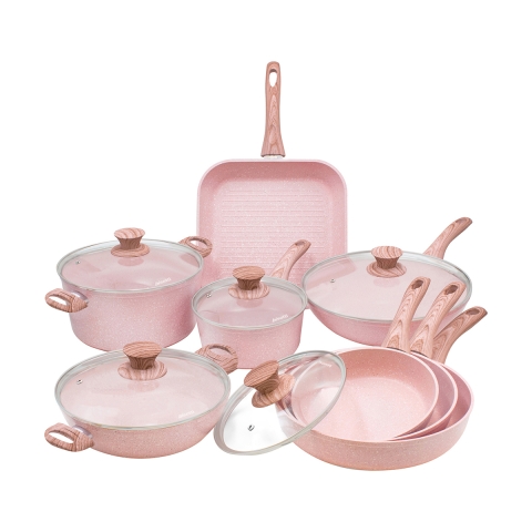 Set di pentole e padelle antiaderenti 13 pezzi granito rosa Stonerose Promozione