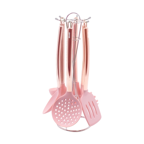 Set 6 utensili da cucina in metallo rosa e silicone Bisetti Stonerose Promozione