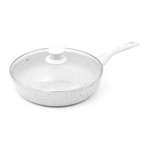 Padella antiaderente 28cm con coperchio e manico legno bianco Stonewhite Promozione