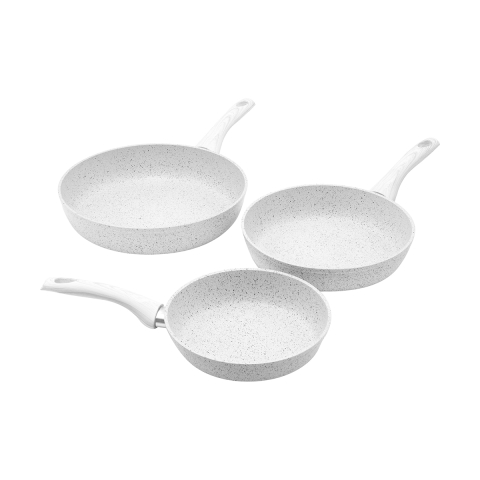 Set 3 padelle antiaderenti con manico legno bianco Bisetti Stonewhite Promozione