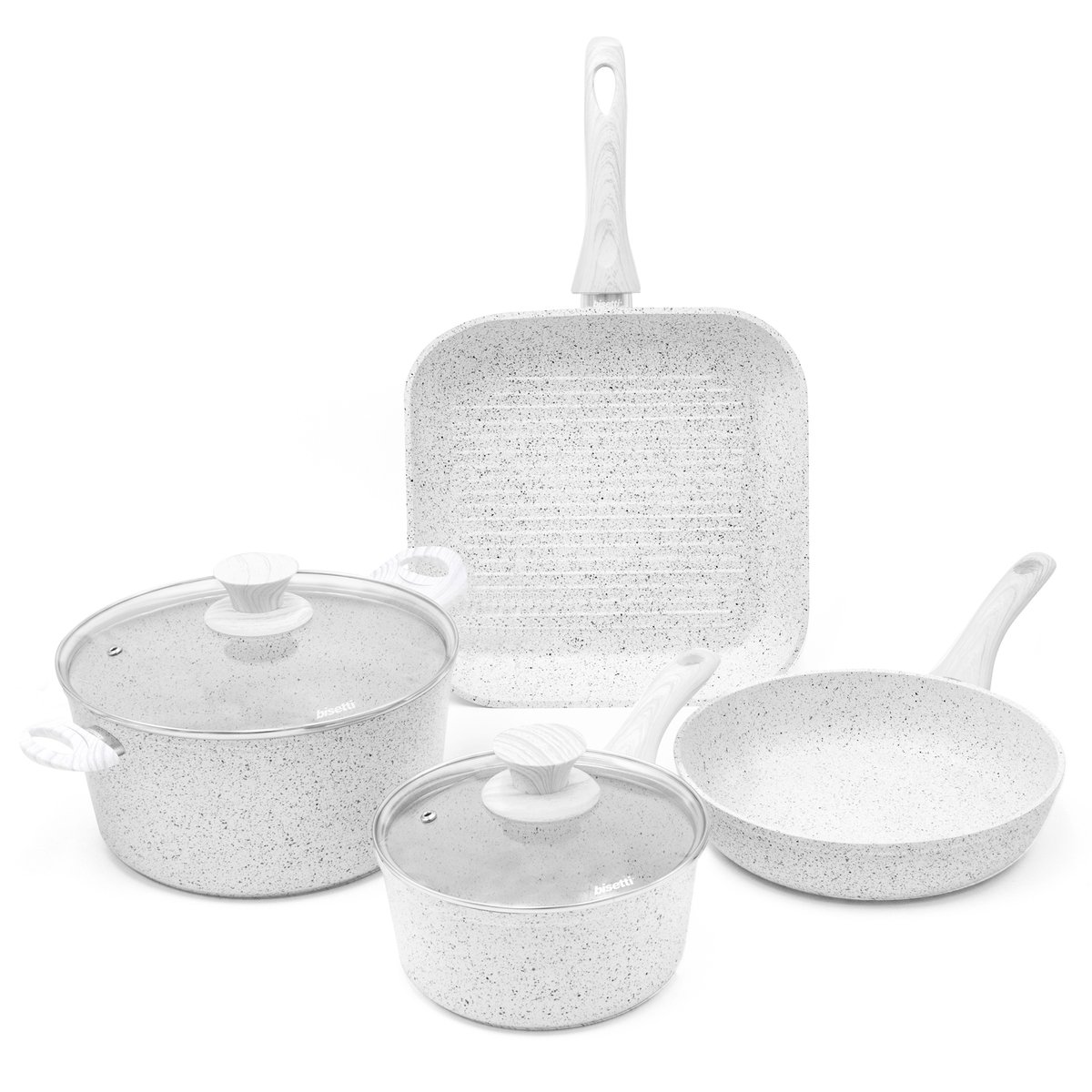 Batteria 6 pezzi padelle bistecchiera in alluminio antiaderente Stonewhite Promozione Batteria 6 pezzi padelle bistecchiera in alluminio antiaderente Stonewhite Promozione