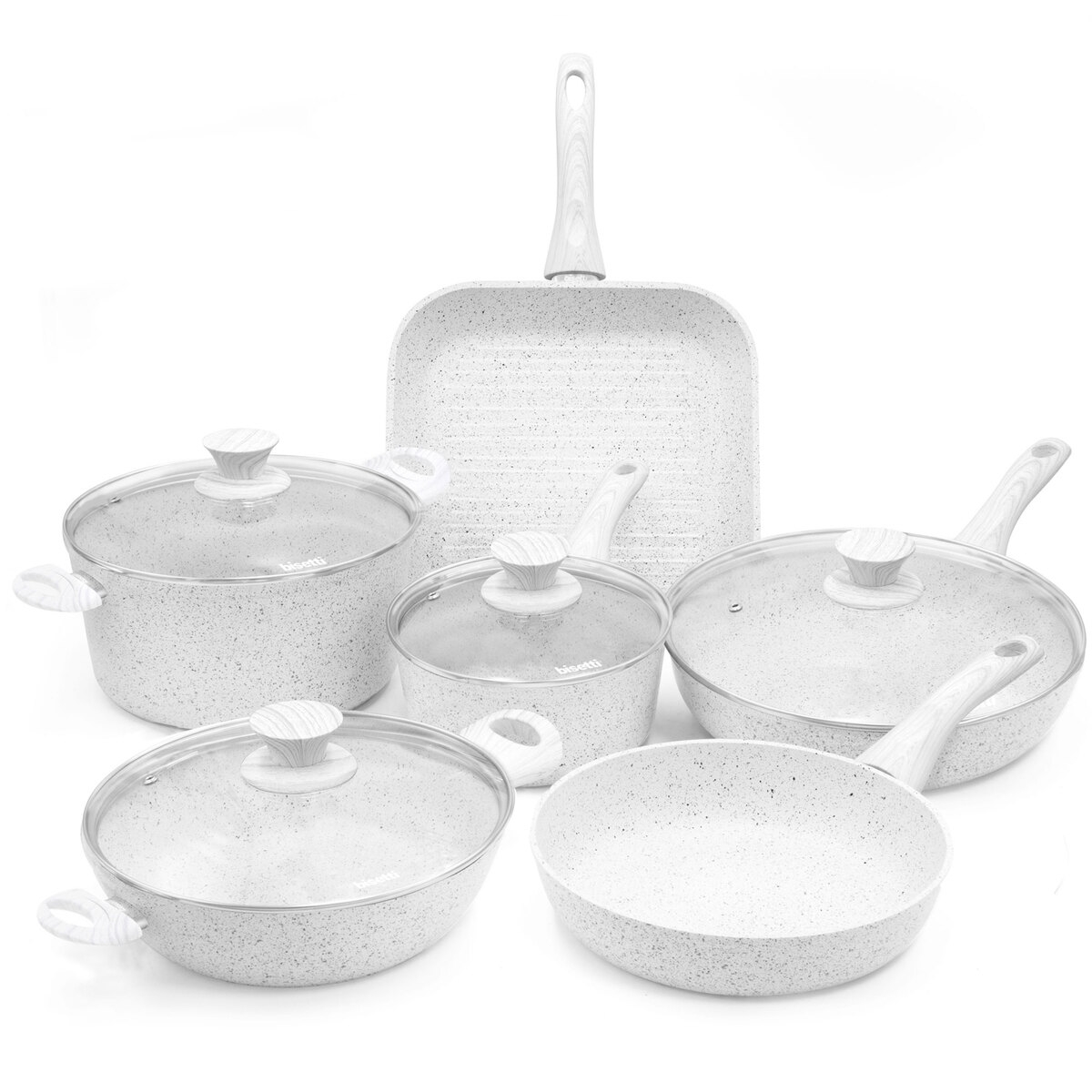Set 10 pezzi padelle pentole in alluminio antiaderenti Bisetti Stonewhite Promozione Set 10 pezzi padelle pentole in alluminio antiaderenti Bisetti Stonewhite Promozione