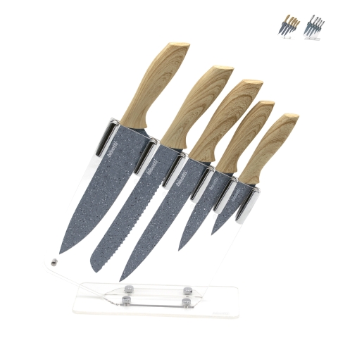 Set 5 coltelli in acciaio inox con ceppo trasparente Pierre Gourmet Promozione