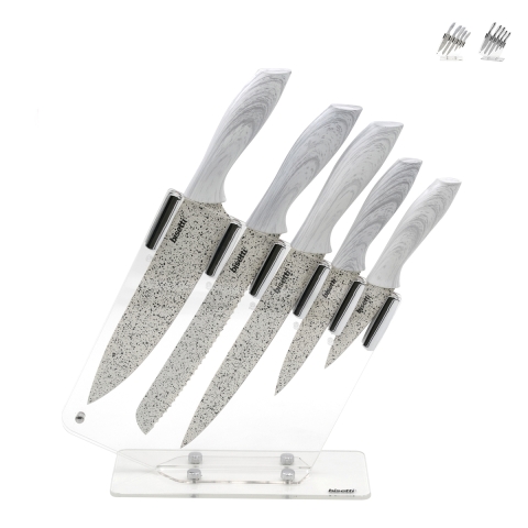 Set 5 coltelli cucina in acciaio inox con ceppo trasparente Stonewhite Promozione