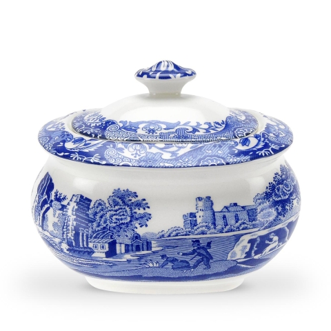 Zuccheriera con coperchio in terracotta decorata stile inglese Blue Italian Promozione