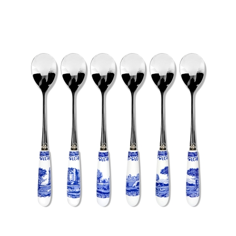 Set 6 cucchiaini da caffè acciaio ceramica stile inglese Blue Italian Promozione