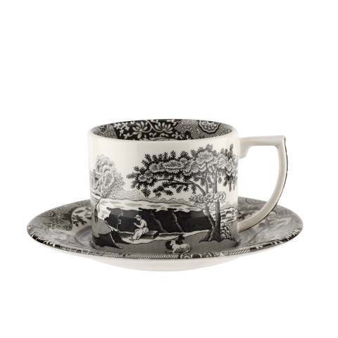 Tazza da tè con piattino in porcellana stile inglese Black Italian Promozione