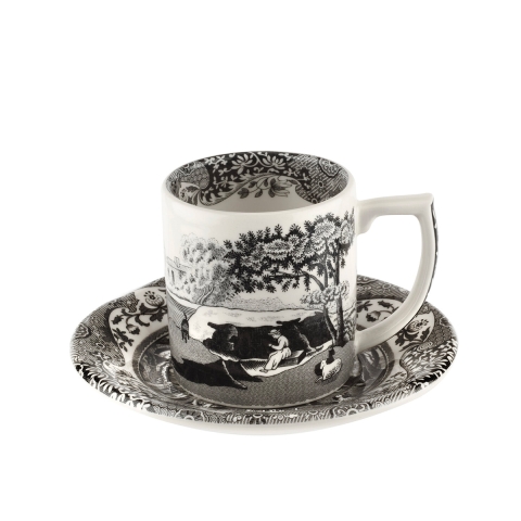 Tazzina da caffè con piattino decorato stile inglese Black Italian Promozione
