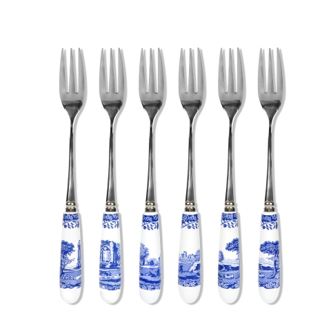 Set 6 forchette dessert acciaio ceramica stile inglese Blue Italian Promozione