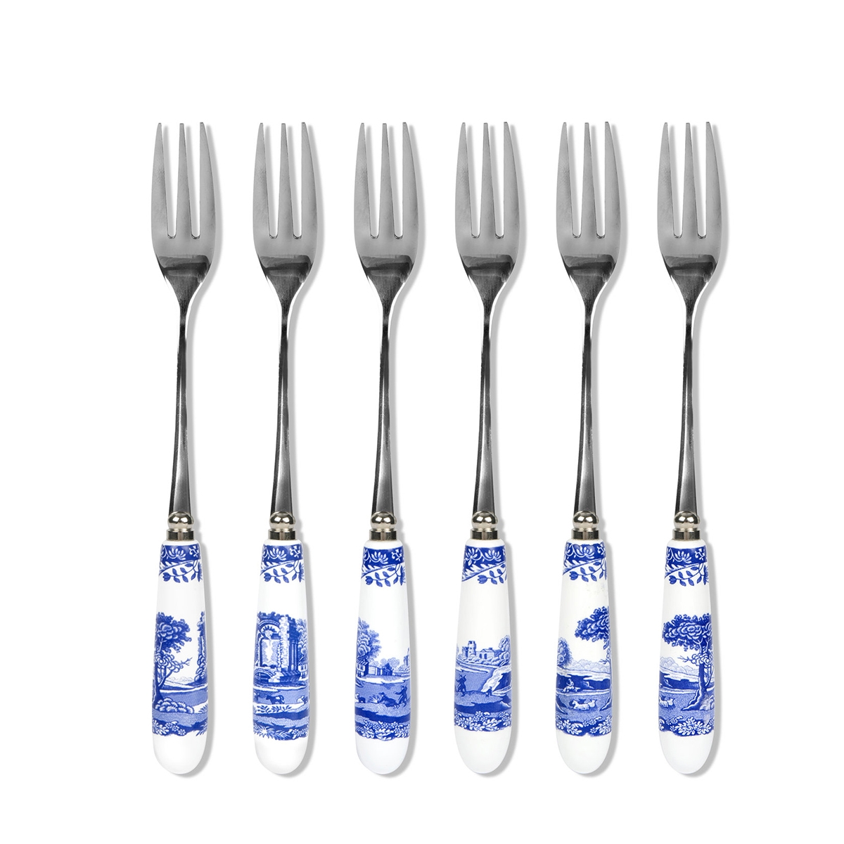 Set 6 forchette dessert acciaio ceramica stile inglese Blue Italian Promozione