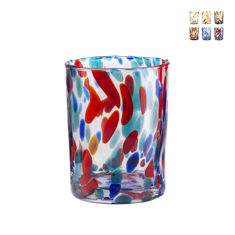 Set 6 bicchieri acqua in vetro colorato design creativo 10cm Banderoles Promozione