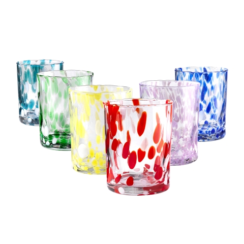 Set 6 bicchieri da tavola assortiti in vetro colorato 10cm Carnaval Promozione