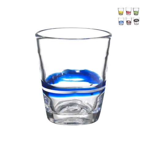 Set 6 bicchieri acqua in vetro con righe colorate 10cm Eolo Promozione