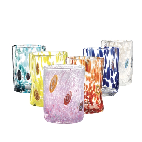 Set 6 bicchieri acqua in vetro colorato assortiti 10cm Murrine Promozione