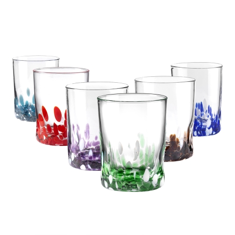 Set 6 bicchieri acqua tavola colori assortiti decorazioni 10cm Venise Promozione