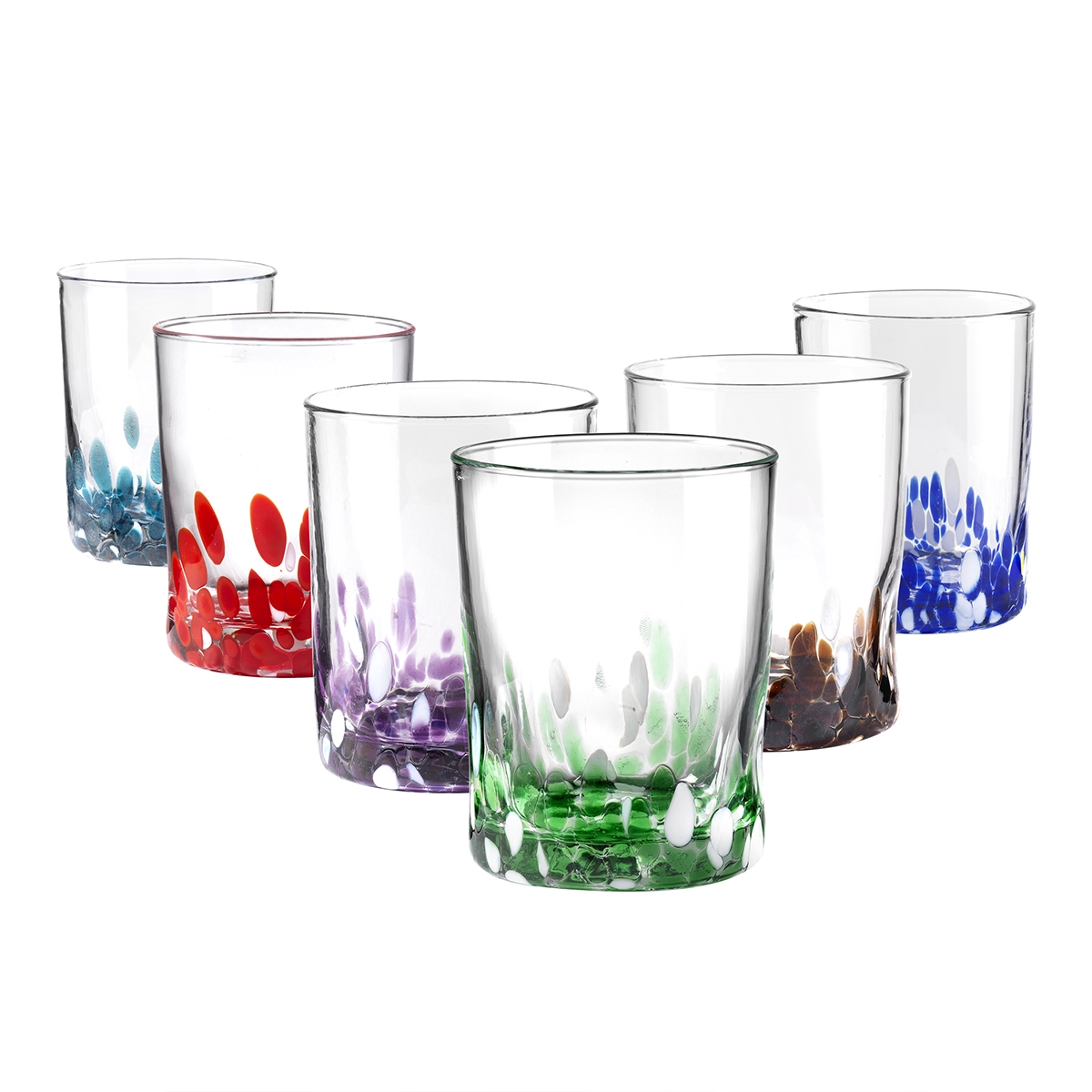 Set 6 bicchieri acqua tavola colori assortiti decorazioni 10cm Venise Promozione Set 6 bicchieri acqua tavola colori assortiti decorazioni 10cm Venise Promozione