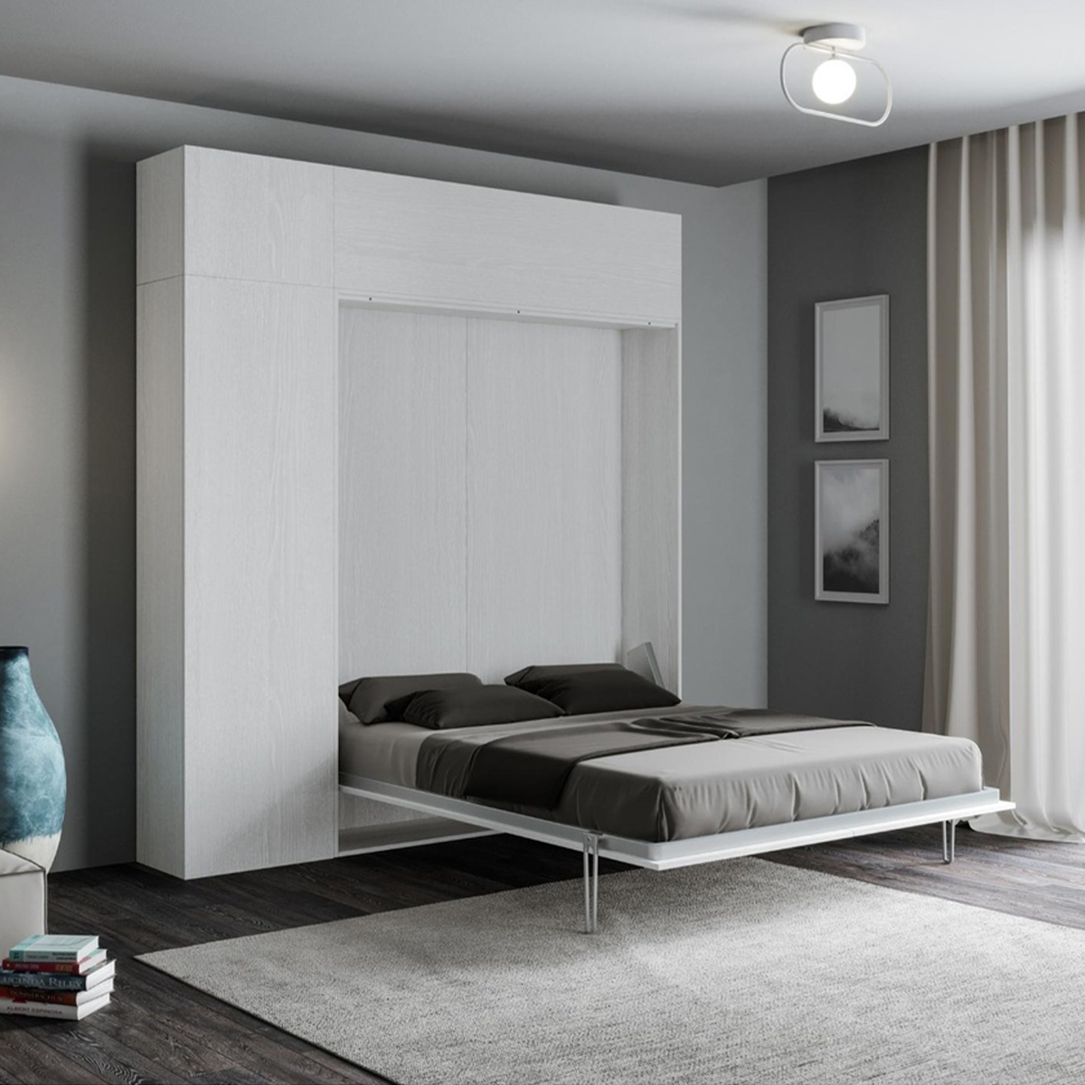 Letto a scomparsa francese con colonna e pensili bianco Kentaro Promozione Letto a scomparsa francese con colonna e pensili bianco Kentaro Promozione