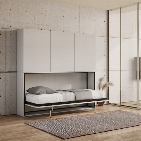 Letto a scomparsa singolo da parete con armadio bianco Kando D Promozione