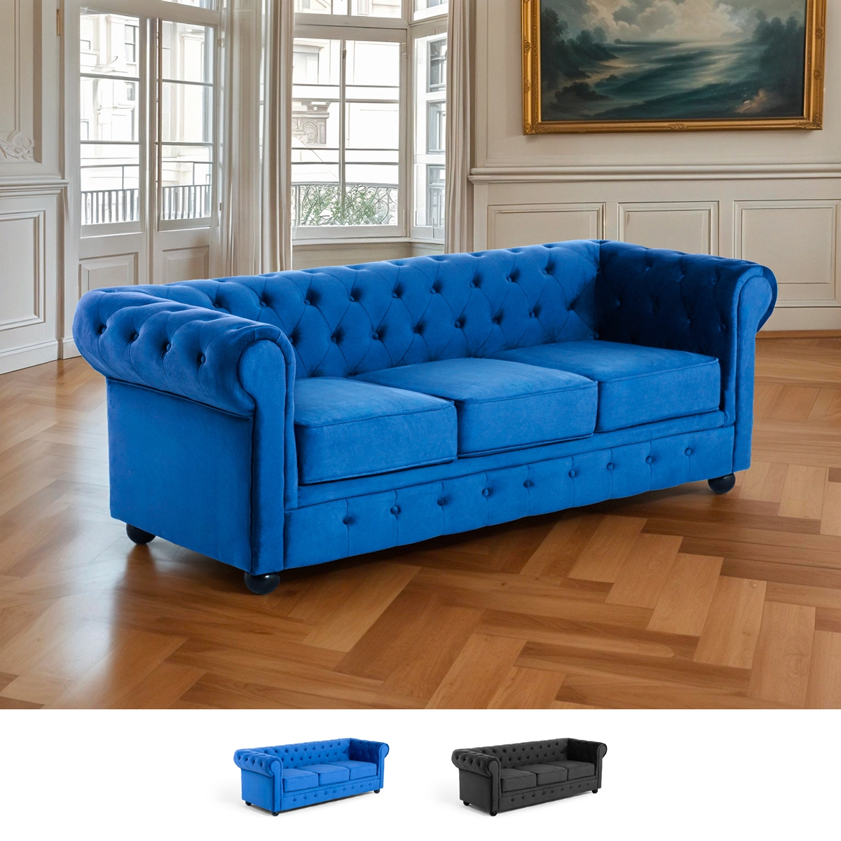 Divano Chesterfield in velluto 3 posti stile classico vintage Norwich Promozione Divano Chesterfield in velluto 3 posti stile classico vintage Norwich Promozione