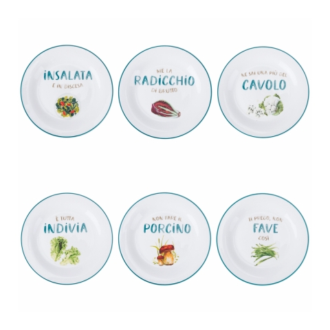 Set 6 piatti da contorno in porcellana design assortiti Le Travisate Promozione