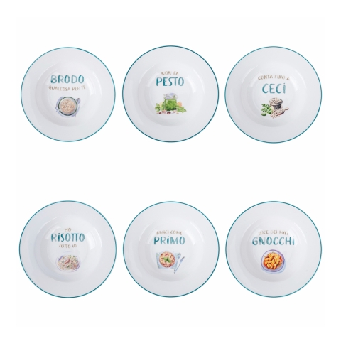Set 6 piatti fondi porcellana design decorazione assortita Le Travisate Promozione