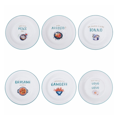 Set 6 piatti piani in ceramica decorazione assortita Le Travisate Promozione