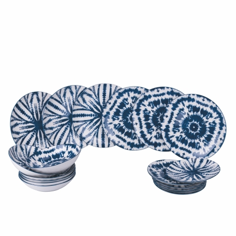 Servizio piatti da tavola 18 pezzi stile orientale giapponese The Blue Promozione